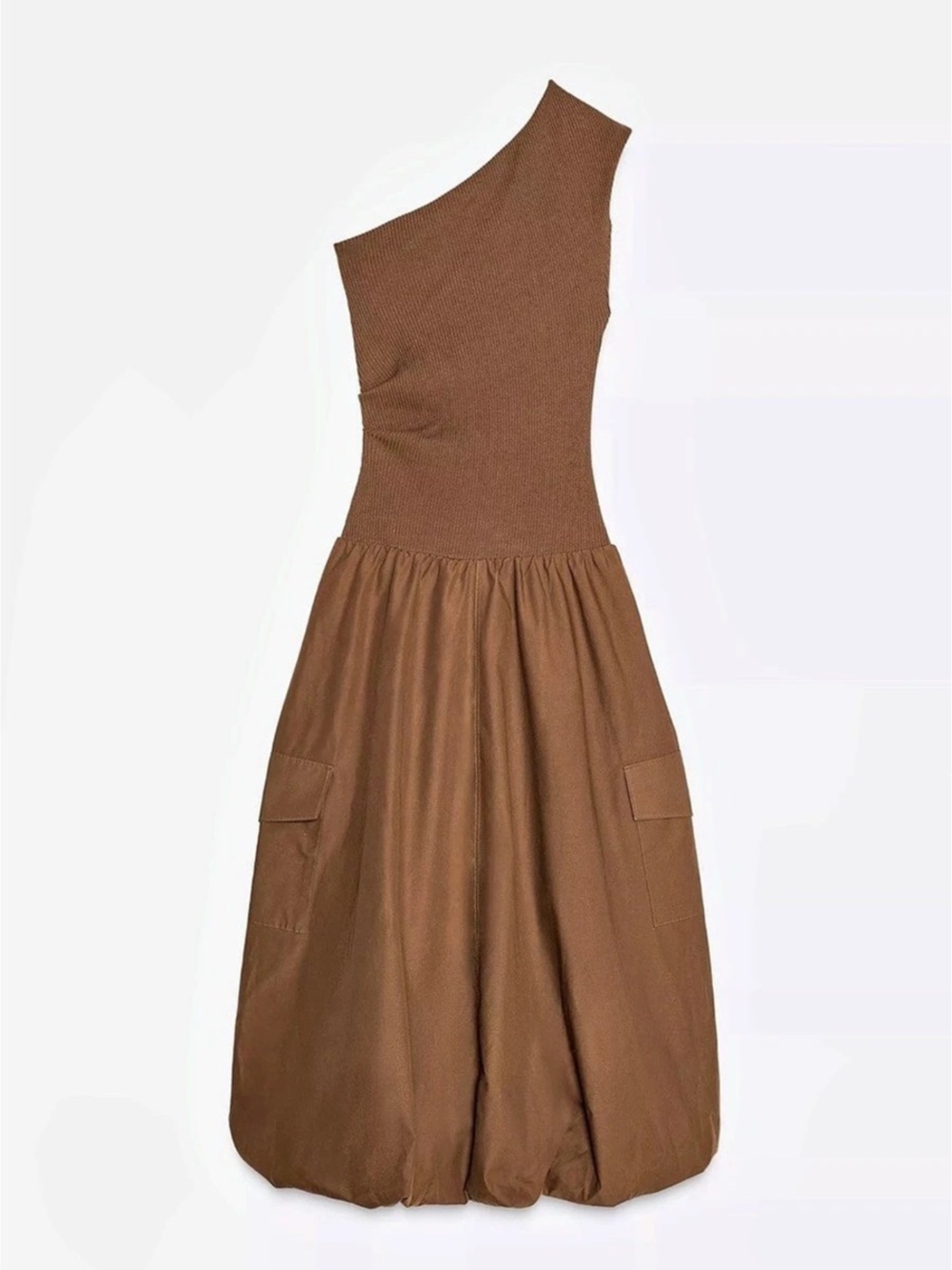 Olive green One-Shoulder Balloon Dress